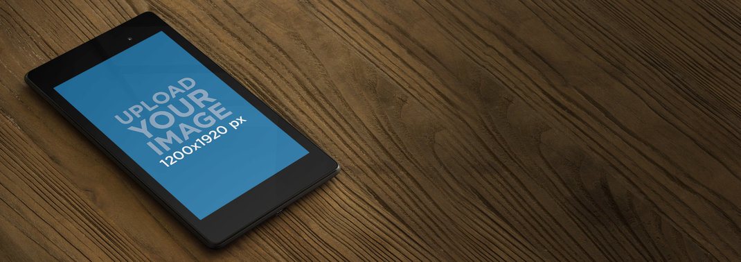 Mockup of a Nexus 7 Black on a Wooden Desktop 