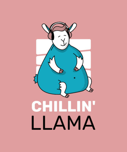 Funny T-Shirt Design Template with a Llama with Headphones Listening to Music