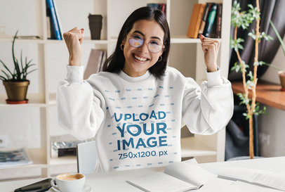 Sweatshirt Mockup Featuring a College Student at Home