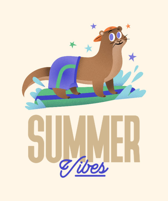 Illustrated T-Shirt Design Featuring an Otter Surfing