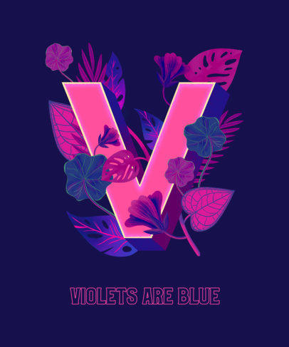 Quote T-Shirt Design Template with a Nature-Themed Illustration of a Capital V