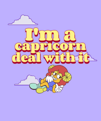 Zodiac T-Shirt Design Template Featuring a Female Goat Cartoon and a Funny Quote 