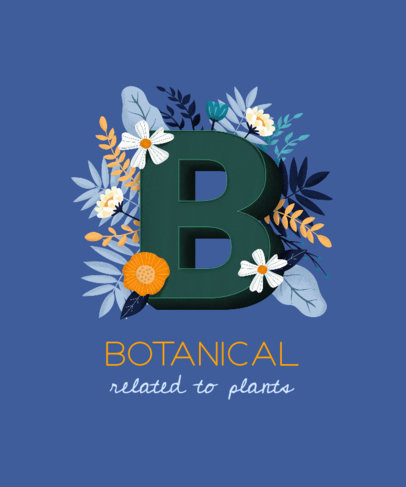 T-Shirt Design Template Featuring a Capital Letter with Floral Styling
