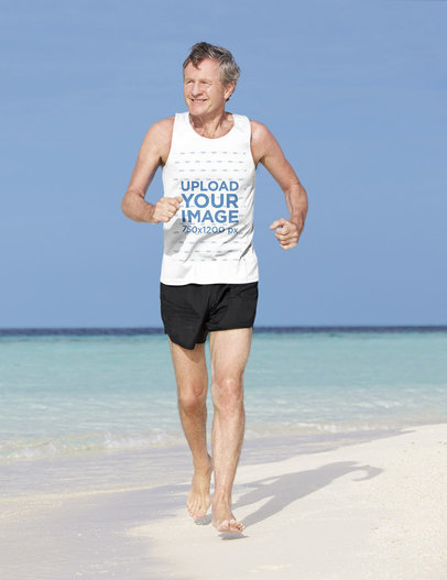 Tank Top Mockup of a Senior Runner Enjoying the Beach 39498-r-el2