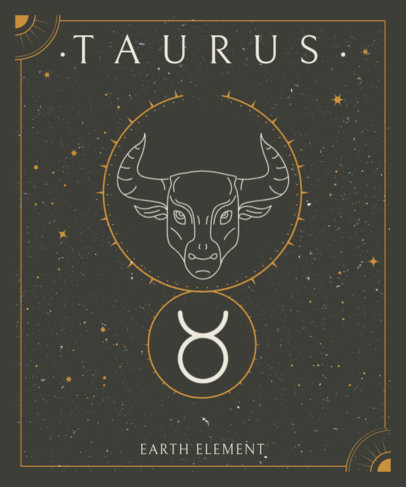 T-Shirt Design Template with a Taurus Graphic and a Background of Stars