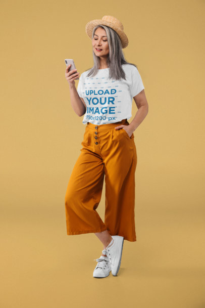 T-Shirt Mockup of a Woman in a Trendy Outfit