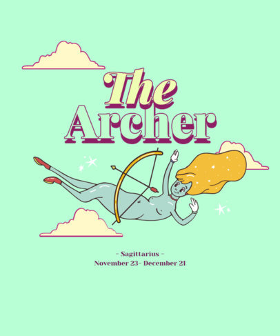 Zodiac T-Shirt Design Generator Featuring a Sagittarius-Inspired Female Character 2723j