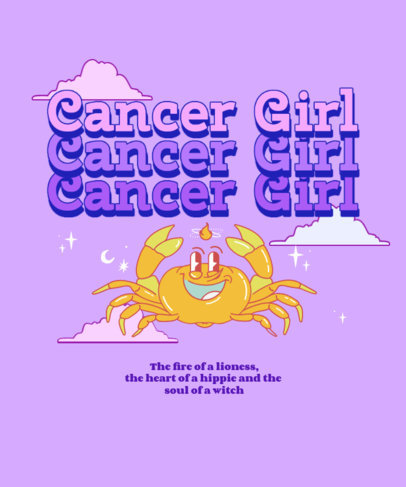 Cartoonish T-Shirt Design Maker for Astrology Enthusiasts Featuring a Crab Graphic 2723k