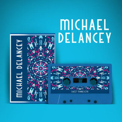 Album Cover Template Featuring Cassettes with Retro Patterns