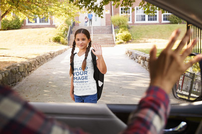 T-Shirt Mockup of a Girl with Braids Waving Goodbye 39096-r-el2