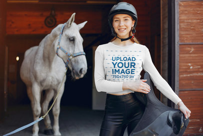 Long Sleeve Tee Mockup of a Woman Standing Near a Horse 
