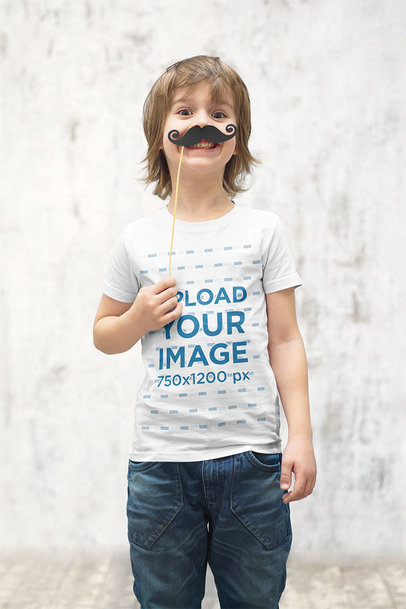 T-Shirt Mockup of a Little Kid with a Fake Mustache 