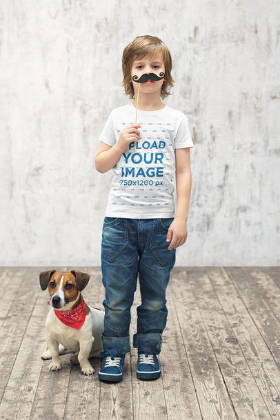 T-Shirt Mockup of a Boy Wearing a Fake Mustache