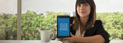 Mockup of a Business Woman Showing a Nexus 7