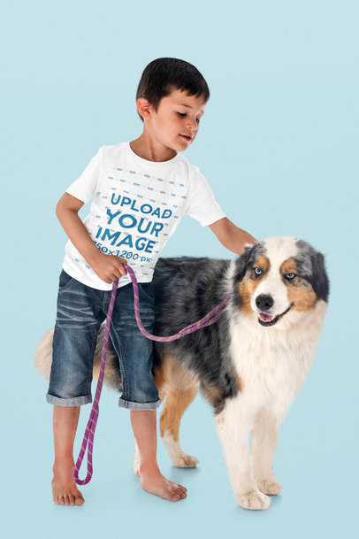 T-Shirt Mockup of a Boy Petting His Dog