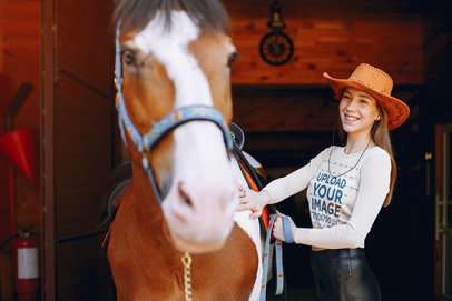 Long Sleeve Tee Mockup of a Young Woman at a Stable 
