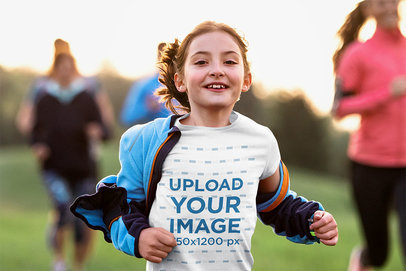 T-Shirt Mockup of a Girl Running with Other People