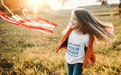Heather Tee Mockup of a Girl Playing in the Countryside 39282-r-el2