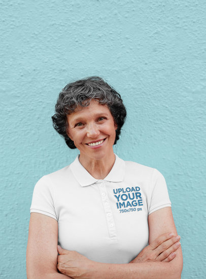 Polo Shirt Mockup of a Smiling Woman with Crossed Arms