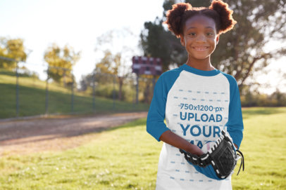 Raglan Tee Mockup of a Little Girl Playing Baseball 39383-r-el2