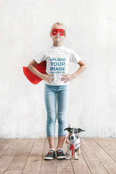 T-Shirt Mockup of a Girl Disguised as a Superhero