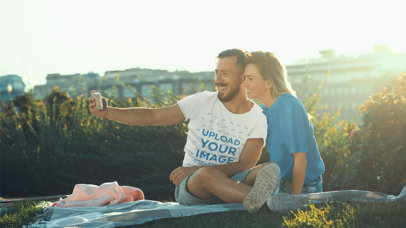 Mockup of a Bearded Man at a Picnic with His Girlfriend