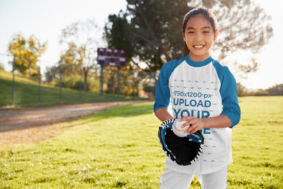Three-Quarter Sleeve Tee Mockup of a Girl Playing Baseball for Fun 39384-r-el2