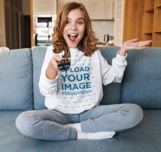 Sweatshirt Mockup of a Girl Watching TV