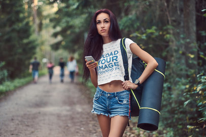 Crop Top Mockup of a Woman on a Hike