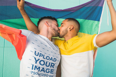 T-Shirt Mockup of a Man Kissing His Boyfriend While Holding a Flag 38670-r-el2