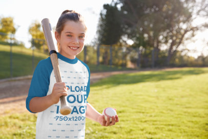 Raglan T-Shirt Mockup of a Happy Girl Playing Baseball 39386-r-el2