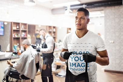 Mockup of a Hairstylist Wearing a V-Neck T-Shirt 39052-r-el2