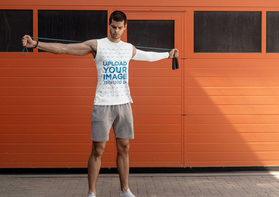 Sleeveless Shirt Mockup of a Fit Man with a Jumping Rope