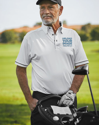 Polo Shirt Mockup of a Senior Golf Player
