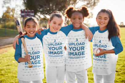 Raglan Tee Mockup of a Group of Girls at Baseball Practice 39385-r-el2