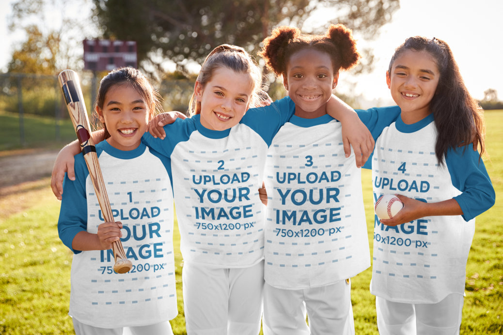 Raglan Tee Mockup of a Group of Girls at Baseball Practice