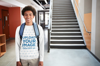 Crewneck Sweatshirt Mockup of a Teenager at School