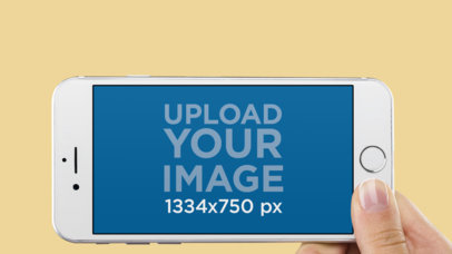 App Store Screenshot Mockup of a Woman Holding an iPhone 6s in Landscape Position