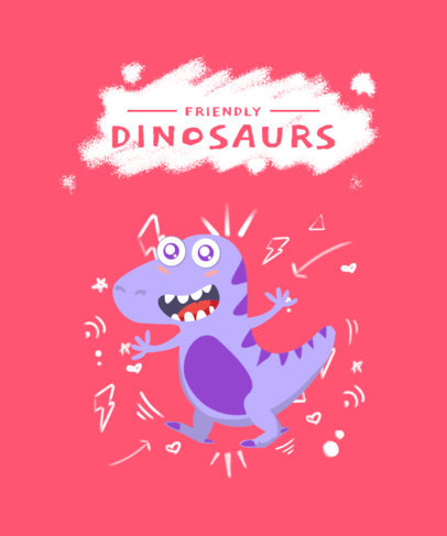 Kids T-Shirt Design Template with a Friendly Dinosaur Cartoon