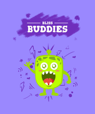 Kids T-Shirt Design Template with a Happy Imaginary Monster