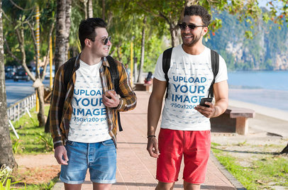 T-Shirt Mockup Featuring Two Men on Vacation 39585-r-el2