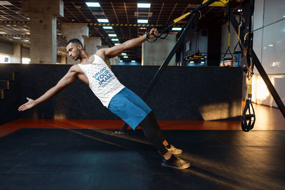 Tank Top Mockup of a Man Training at the Gym