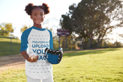 Raglan Tee Mockup of a Happy Girl at Baseball Practice 39387-r-el2