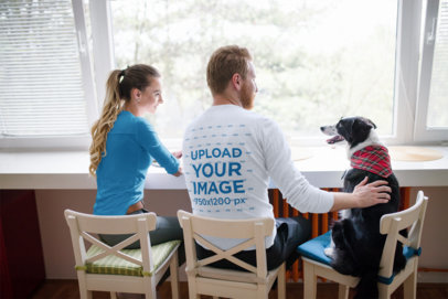 Long-Sleeve Tee Mockup of a Man Hanging Out with His Girlfriend and Dog 