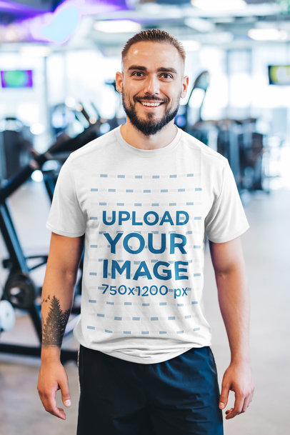 T-Shirt Mockup of a Happy Man at the Gym 