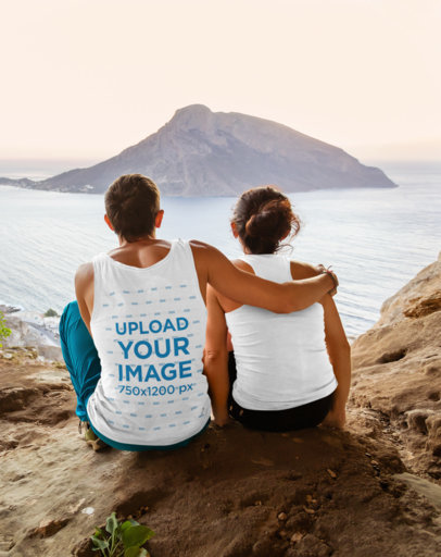 Tank Top Mockup of a Man Enjoying Nature with His Girlfriend