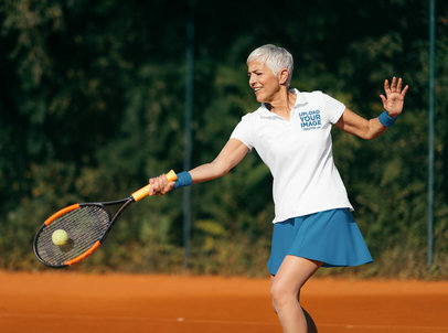 Mockup of a Senior Tennis Player Wearing a Polo Shirt