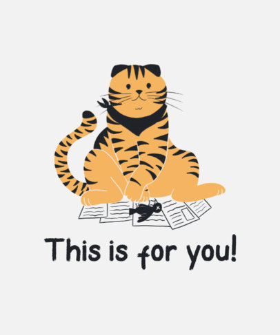 T-Shirt Design Template Featuring a Funny Cat Illustration