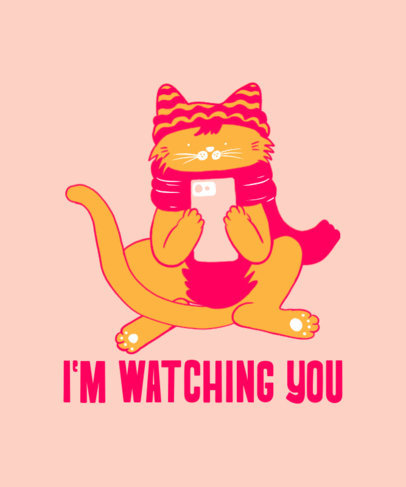 T-Shirt Design Template with an Illustration of a Cozy Cat 2736m