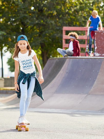 T-Shirt Mockup of a Girl Skateboarding 